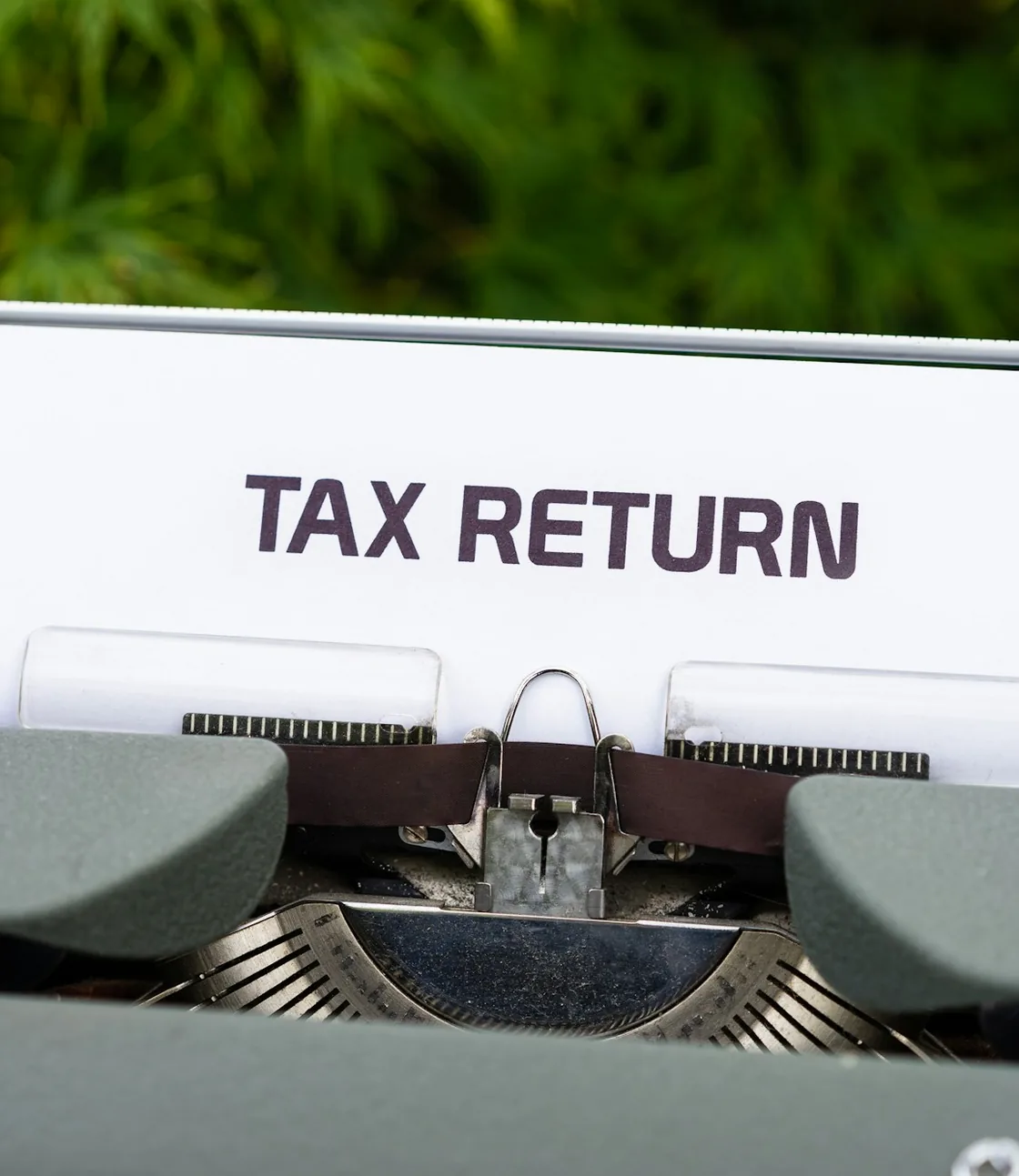 Tax return sheet in a typewriter